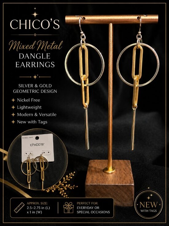 Chicos Jewelry - Chico's NWT Mixed Metal Geometric Dangle Earrings